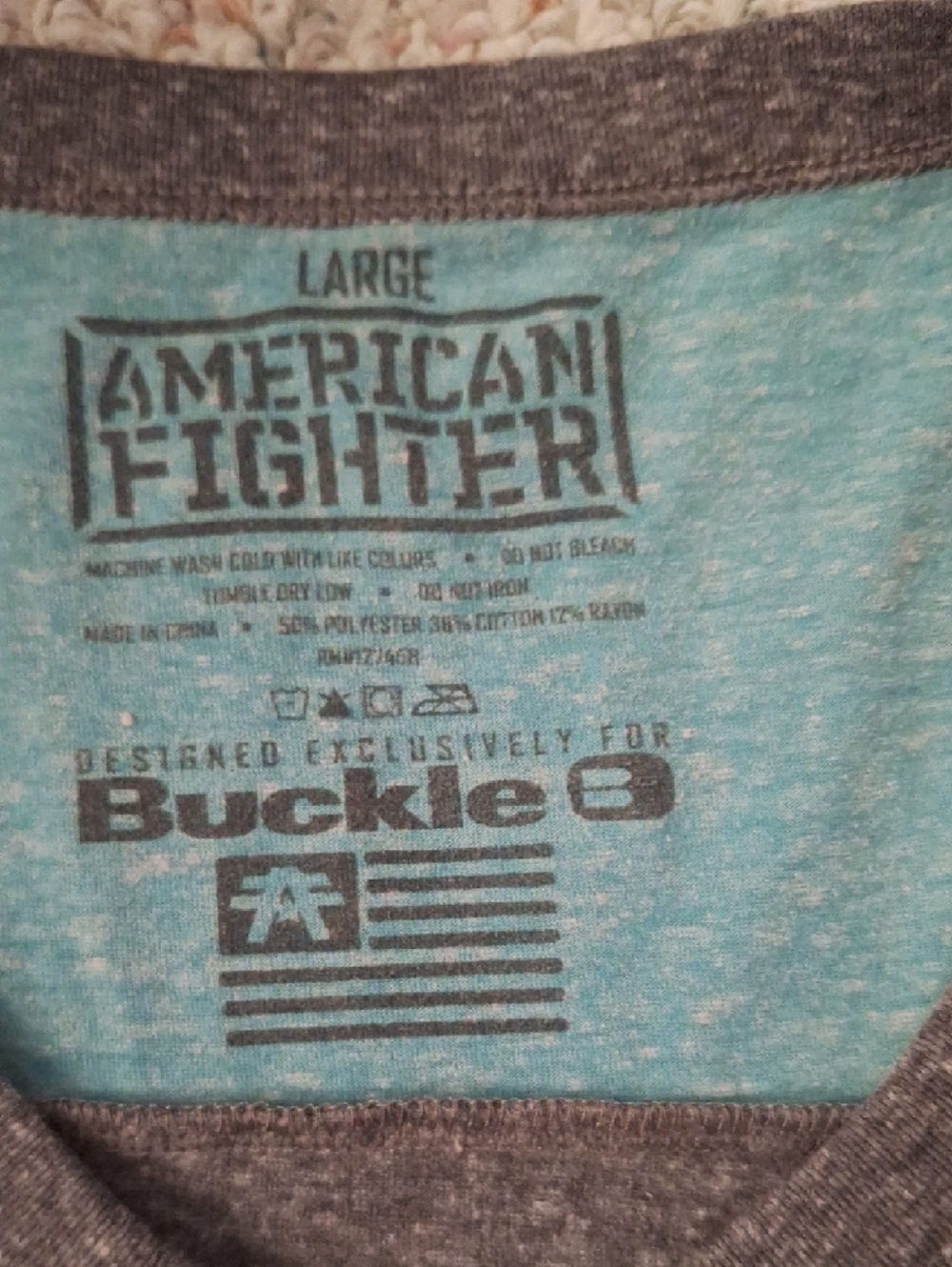 American Fighter Womans Gray Teal Short-Sleeve Graphic Tee with Pink Accents - Picture 2 of 4